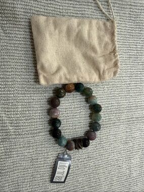 Mud Pie Multicolor Bead Stretch Bracelet - Green, Brown, Pink